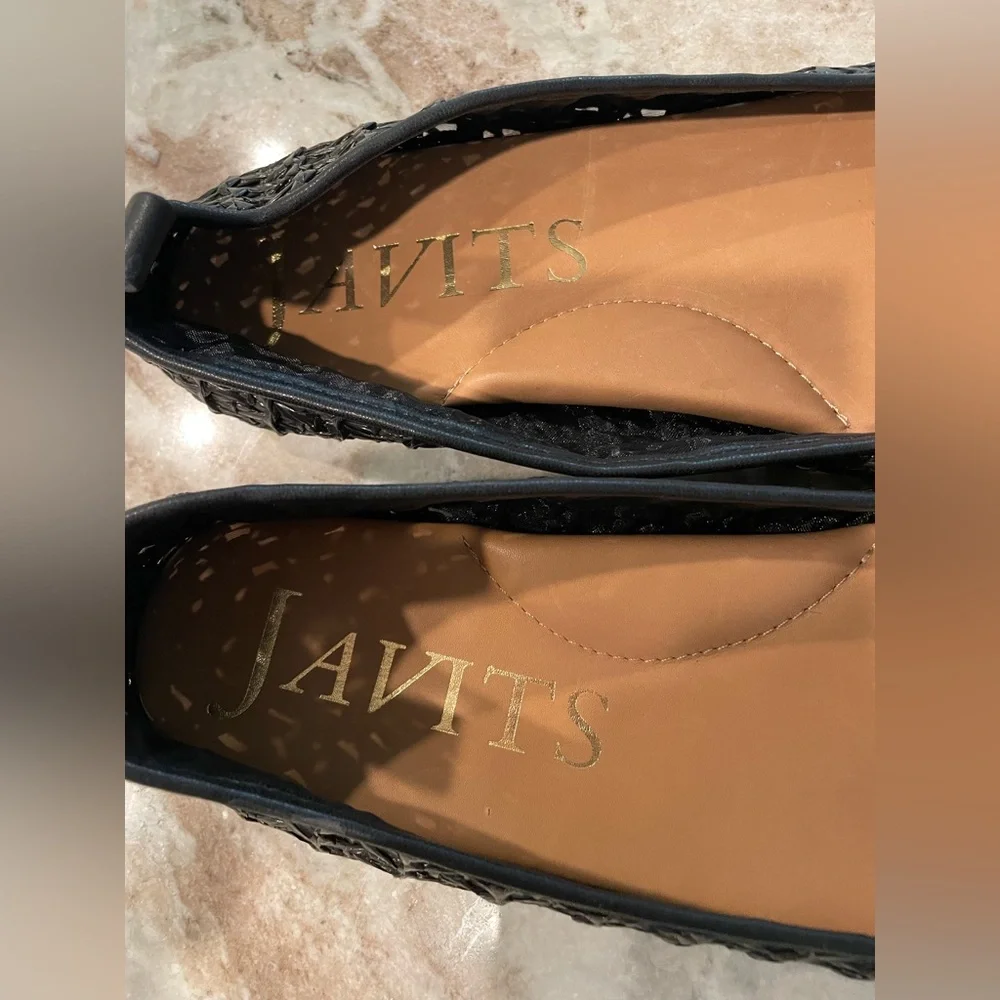 Eric Javits Black Ballet Flats Natural Parris Raffia Shoe Size 9.5